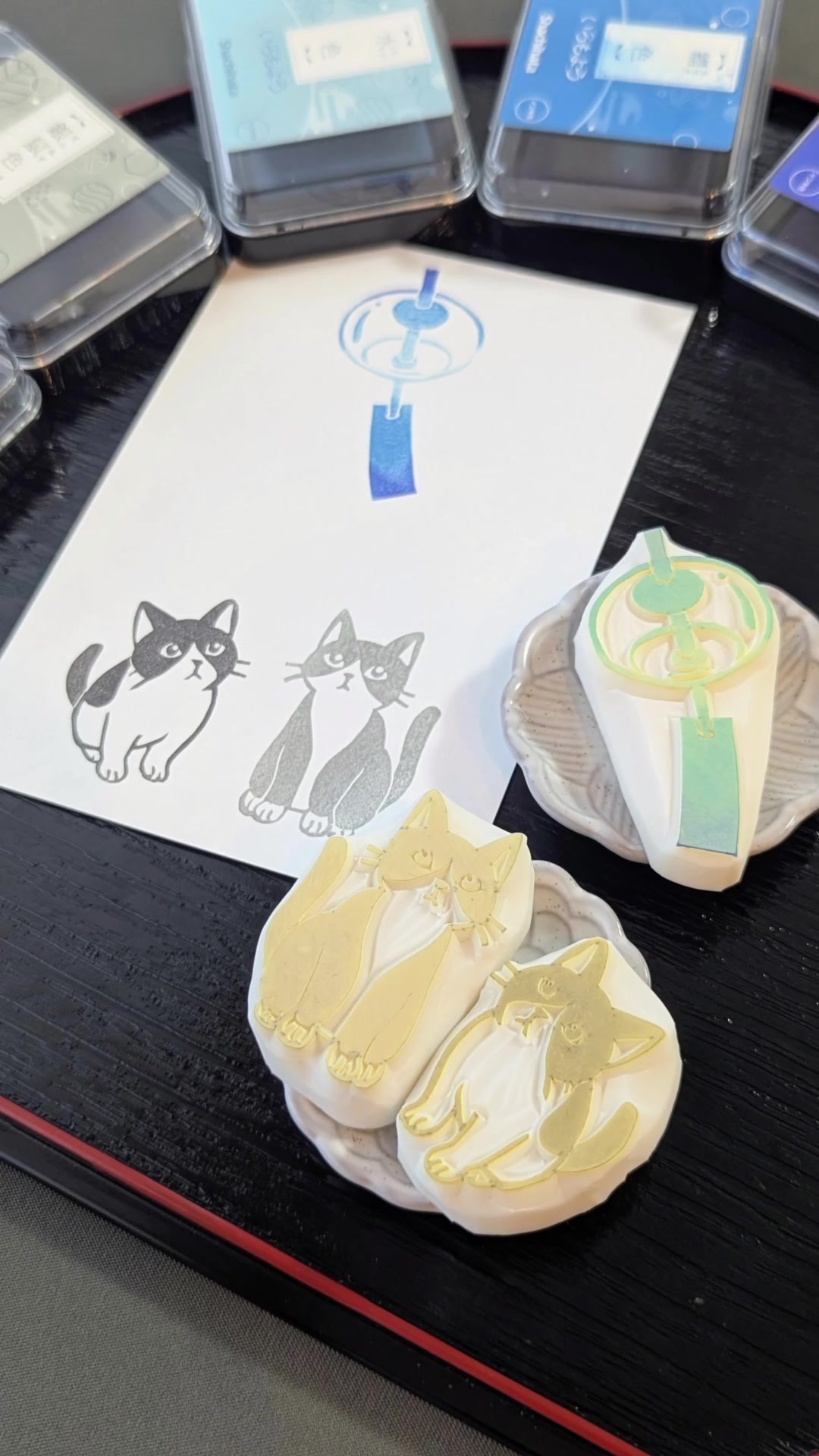 夏色グラデーションの風鈴と猫の御朱印作品
